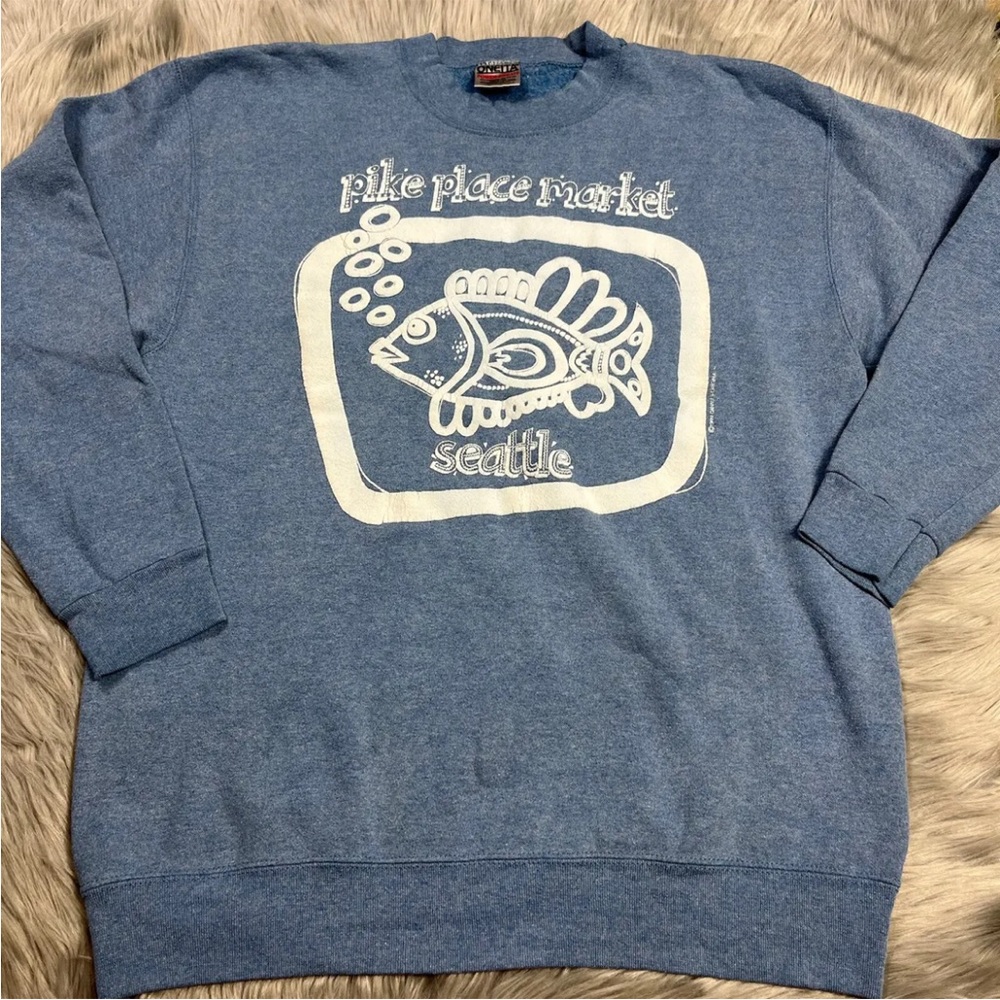 Vintage 90s Heathered Blue White Pike Place Market Sweater